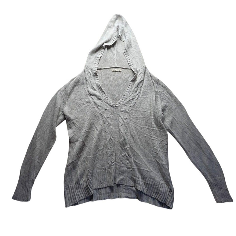 Old Navy Hooded Sweater Women XXL Gray Cable Knit V-Neck Pullover